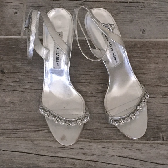 Manolo Blahnik crystal embellished silver evening shoes. - Picture 3 of 12